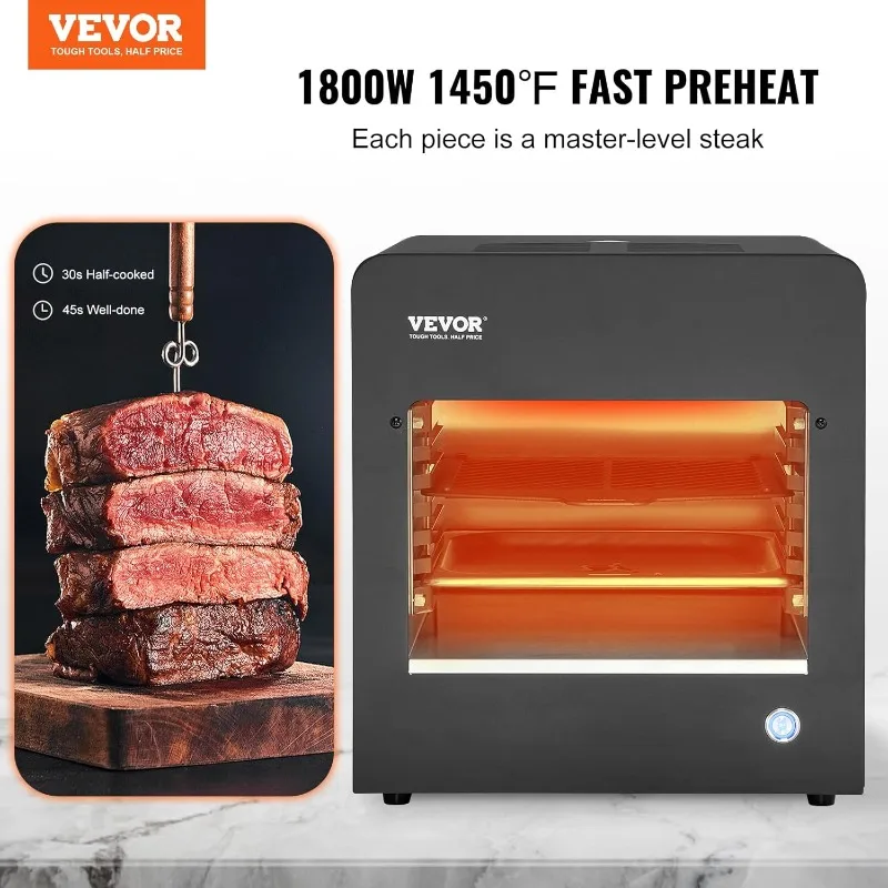 VEVOR Griglia a infrarossi, bistecca elettrica a infrarossi senza fumo da 1800 W, 1450 ° Fornello per bistecche in acciaio inossidabile