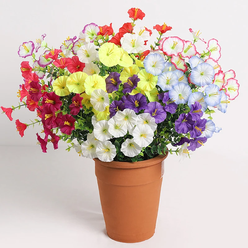 

35CM Artificial Morning Glory Flower Fake Silk Faux Flower Bouquet UV Protection Simulation Eucalyptus Morning Glory Home Decor
