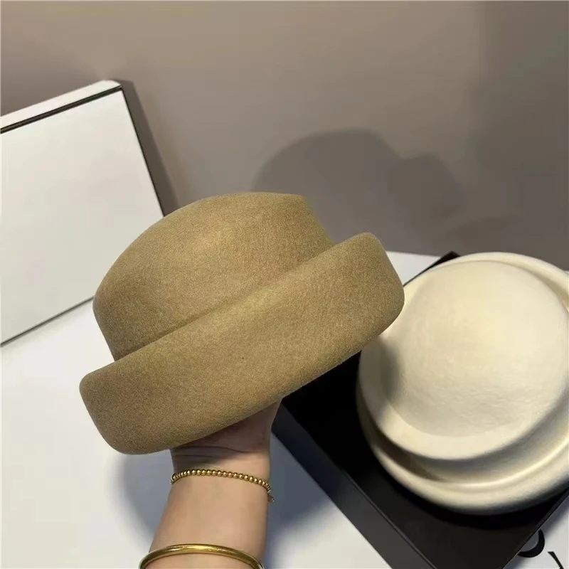 2024 100% Australian Wool Vintage Fashion Fedora Hat For Women Ladies French Elegant Berets Designer Bucket Hat