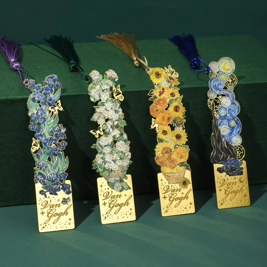 1/5/10/20/50/100pcs Metal Bookmarks with Artistic Paintings and Long Tassels - Creative Hollow Design Reading Accessories for St