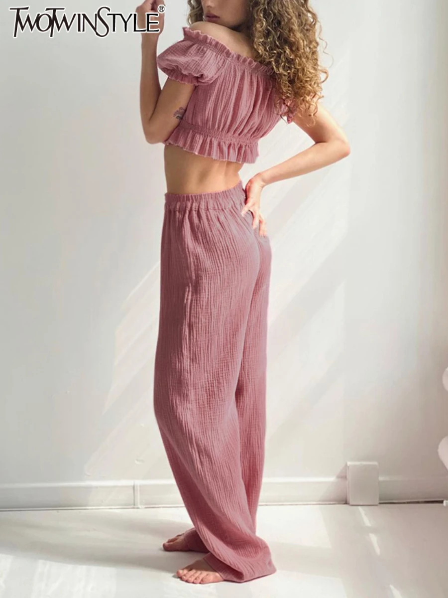 

TWOTWINSTYLE Элегантные комплекты из 2 предметов для женщин, топ с длинными рукавами и воротником-стойкой в стиле пэчворк, комплект с длинными брюками на эластичной резинке на талии, женская одежда