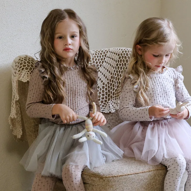 Girls T-shirt 2026 Autumn and Winter New Children's Clothing Korean Style Girl Baby Sweet Fragrant Flower Lace Bottom Shirt
