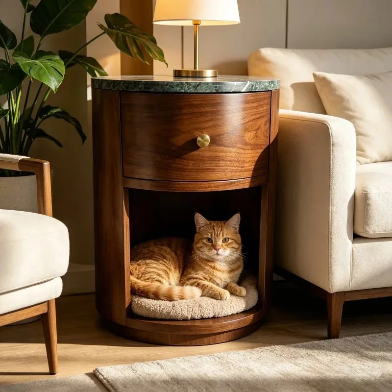  muebles para gatos Wholesale Solid Wood Cat Nest Nightstand, Multifunctional Bedroom Storage Pet Side Table, Custom Pet Furnitu