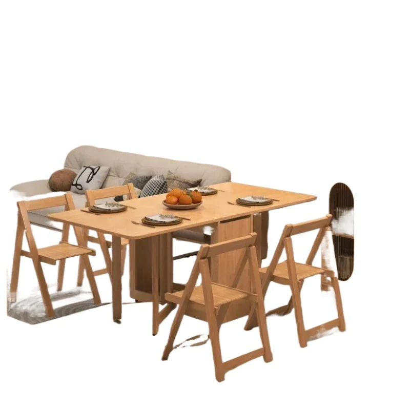 

wind all solid wood folding dining table integrated dining table side cabinet retractable household