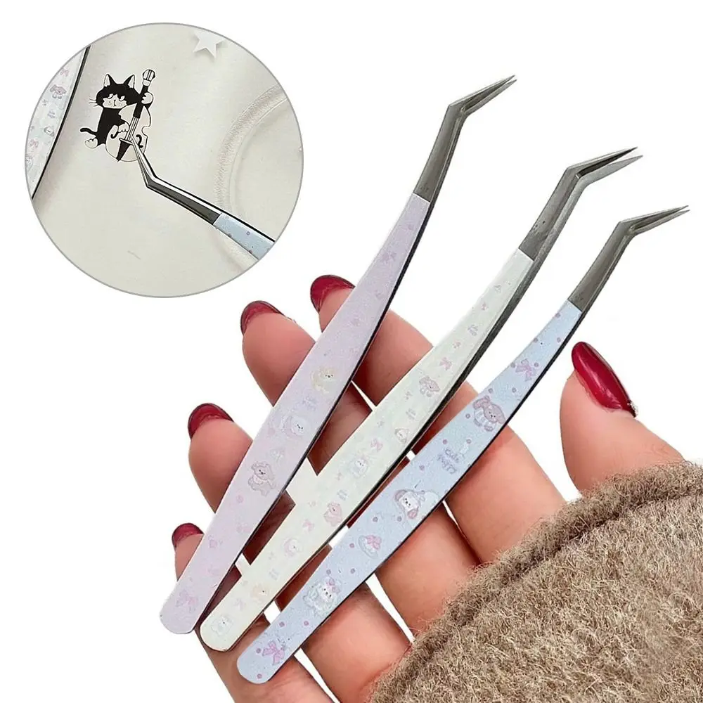 Metal Curved Stickers Tweezers High Precision Anti-static Lashes Extension Tweezer Cartoon Bean Tweezers