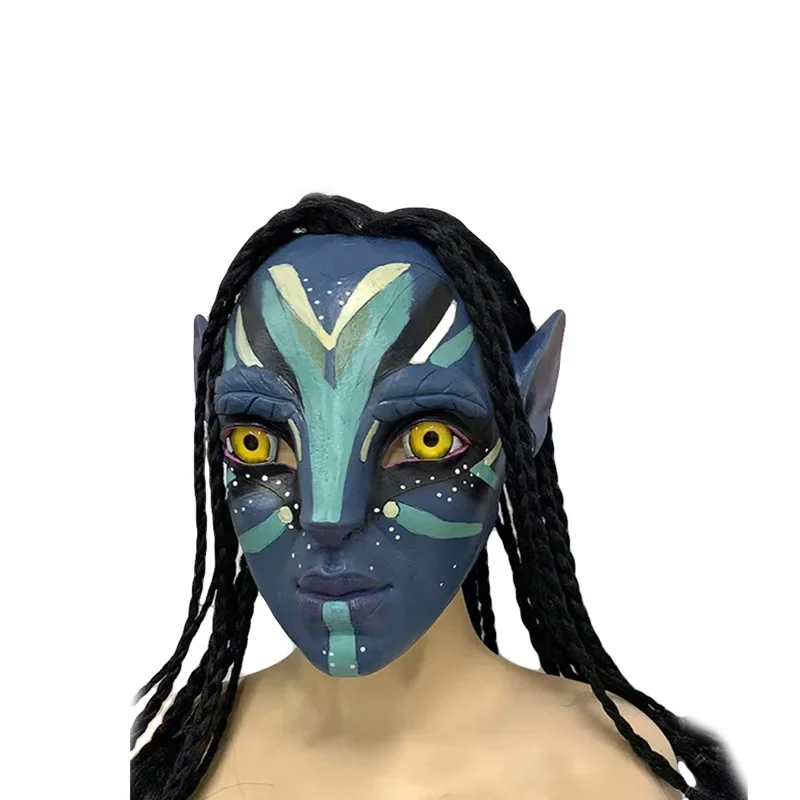 영화 아바타 2 Neytiri 코스프레 라텍스 마스크 브레이드 포함, 무대 공연 마스크, 남녀 할로윈 카니발 마스크, 파티 소품