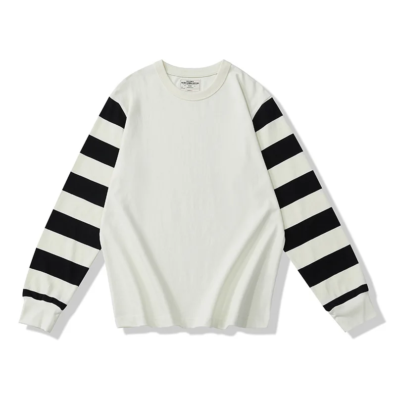 280G Heavyweight Dual Yarn Cotton Spring Fall Fashion Zebra Stripe T-shirt Men's Long Sleeve Casual Loose Tee Premium Basic Tops image 3