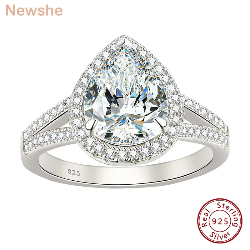 

Newshe Halo Pear Tear Drop Shape Promise Engagement Ring for Women AAAAA CZ Simulated Diamond 925 Sterling Silver Jewelry