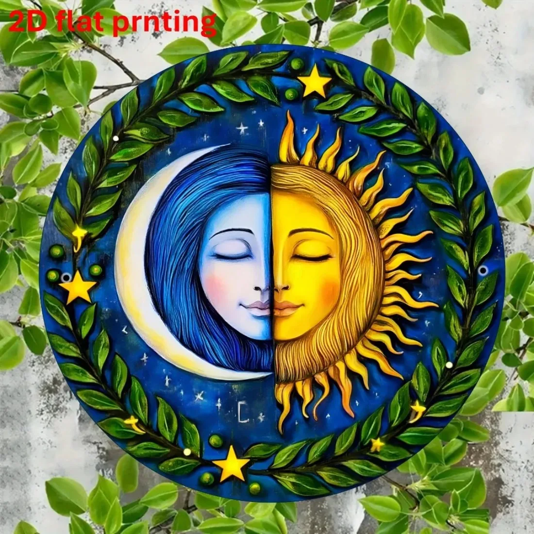 

Vintage Sun and Moon Metal Wall Art - 2D Flat Aluminum Iron Celestial Decor for Home Bar Outdoor Party