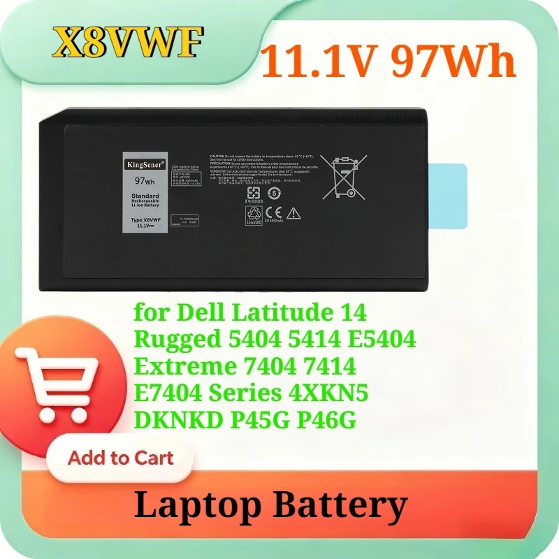 

11.1V 97Wh X8VWF Laptop Battery for Dell Latitude 14 Rugged 5404 5414 E5404 Extreme 7404 7414 E7404 Series 4XKN5 DKNKD P45G P46G