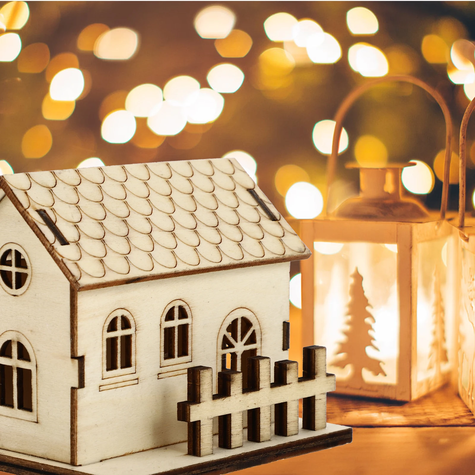 

Glowing Wooden House Decor Mini Luminous Christmas nament Shaped Adornment Xmas L Decorations