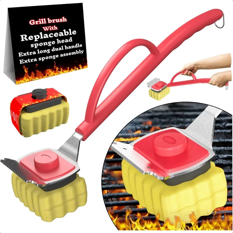 

Grill Brush for Outdoor with 2 Replacement Sponge Head Steam Grill Cleaning Kit BristleFree Safe NonMetal Grill Steam Cleaner B