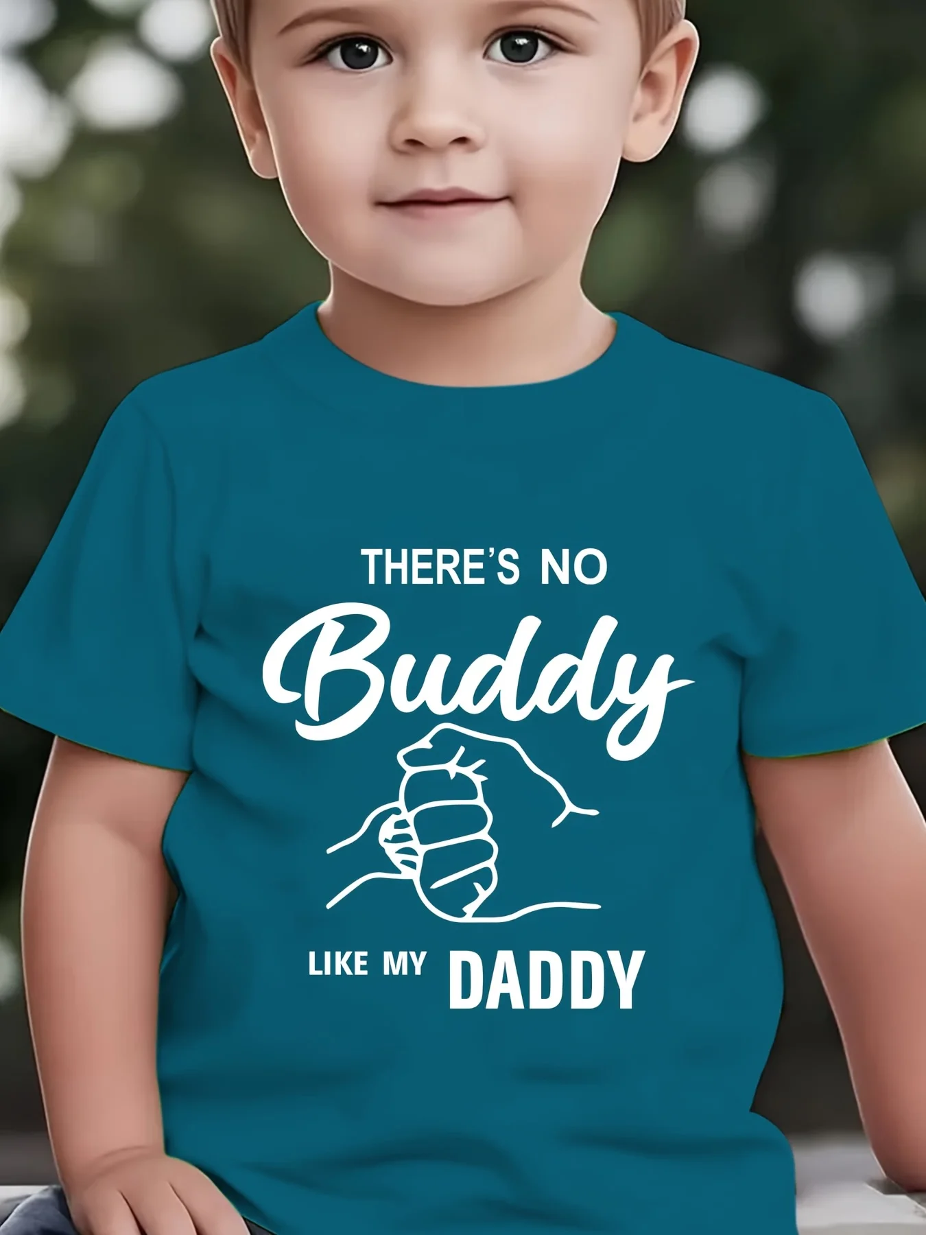 Boys Summer Casual T‑Shirt DX2797 Big‑and‑Small Fist Bump THERE'S NO BUDDY LIKE MY DADDY Letter Print Short Sleeve Kids Tee