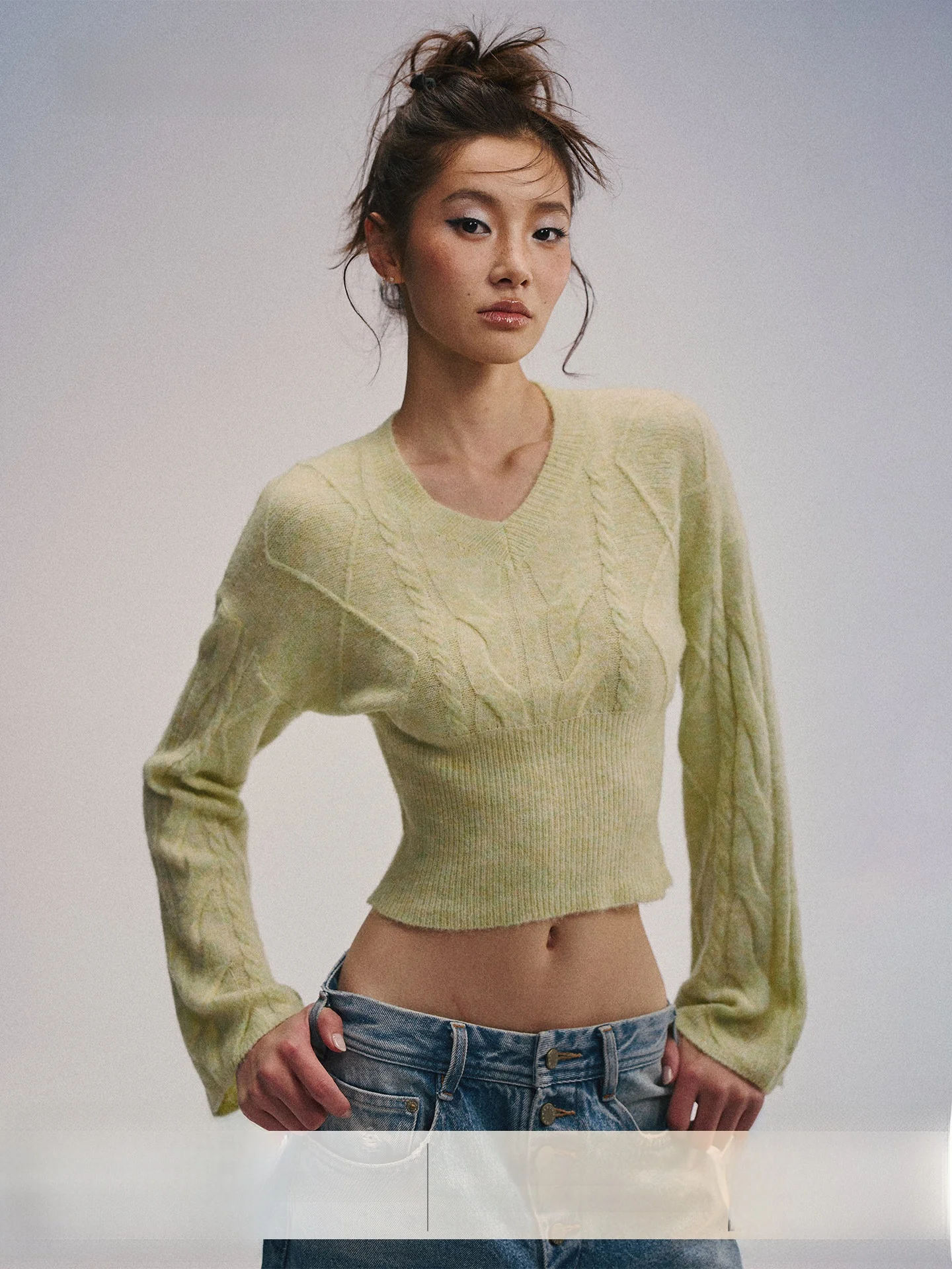 

Gowirel Women's Knitted Wool Blend Sweater Casual Sle Waist-Cinching V-ne ort Length Casual Spring Faion