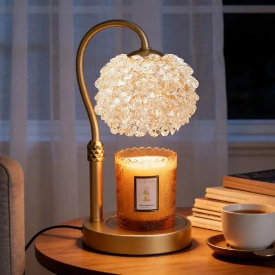 

Luxury Candle Warmer Lamp with Timer, Crystal Gemstone Shade and Premium Base - Adjustable Wax Melt Warmer for Home Decor
