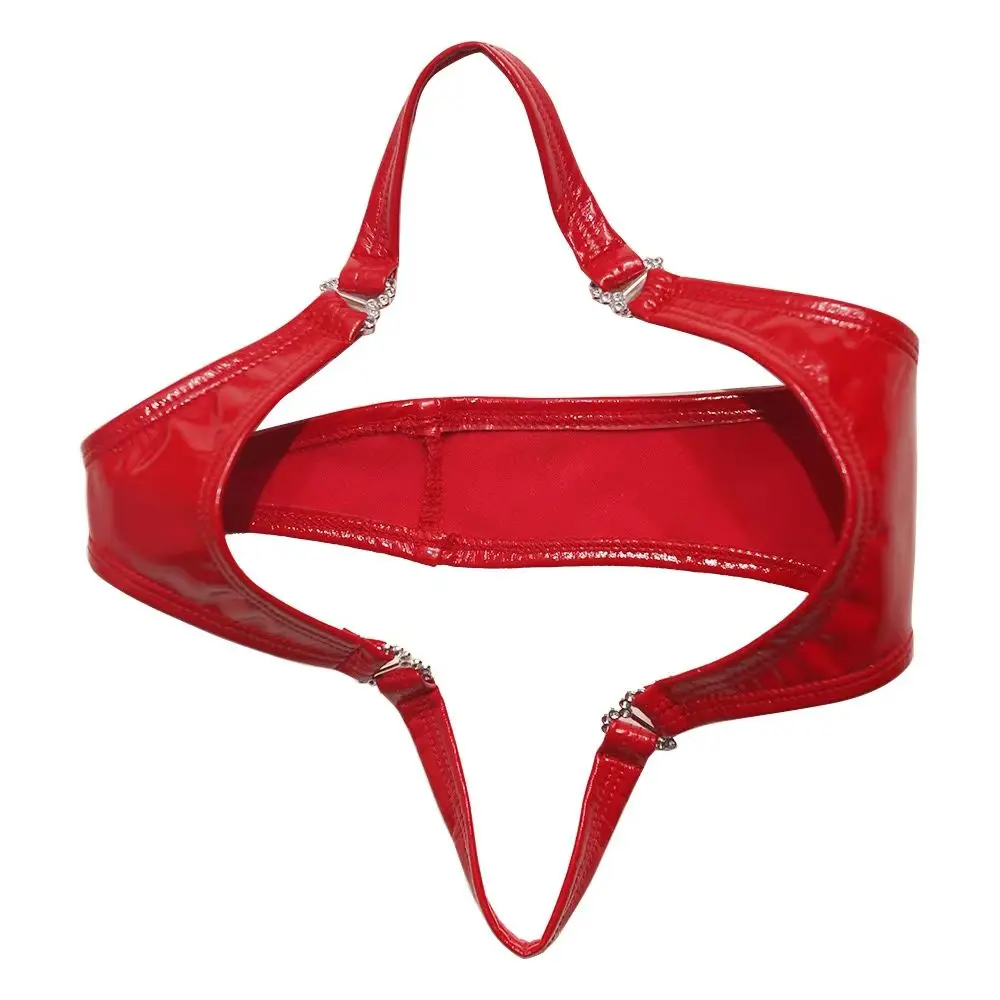

Shiny PVC Faux Latex Sexy Low Waist T-Back Butt-Lift Small Briefs Narrow Crotch G-String Peach Heart Thongs Women's Underwear