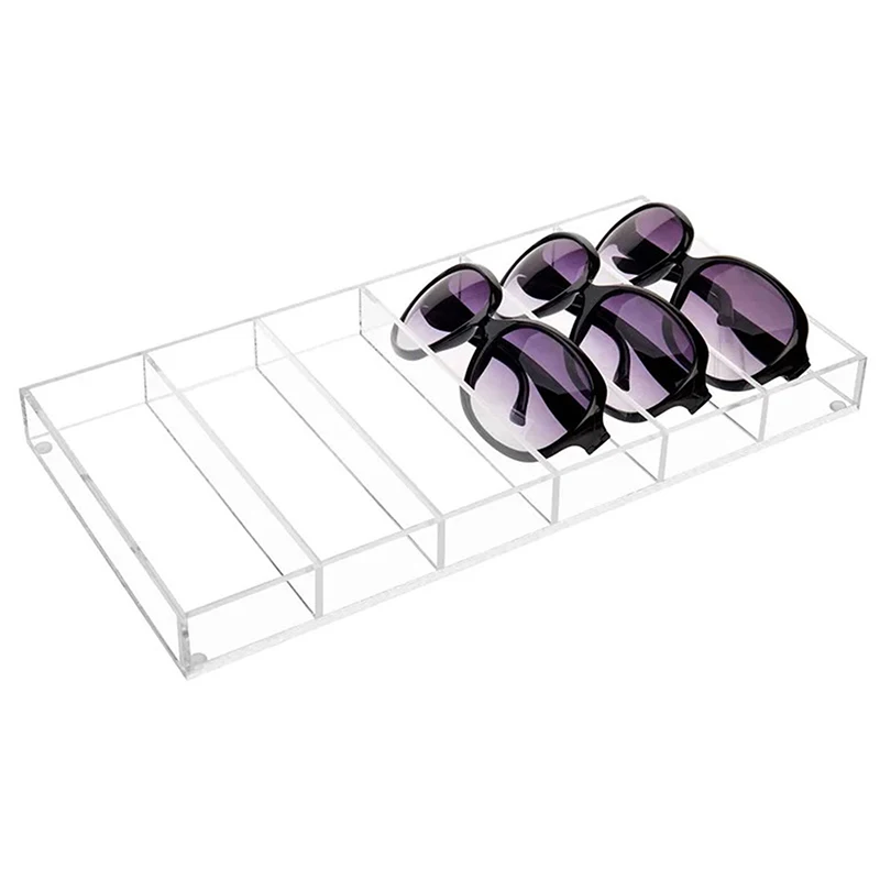 Clear Acrylic Sunglass Holder Display Tray With 6 Compartments, Drawer Organizer Storage Case For Sunglasses Makeup Drawers Tray