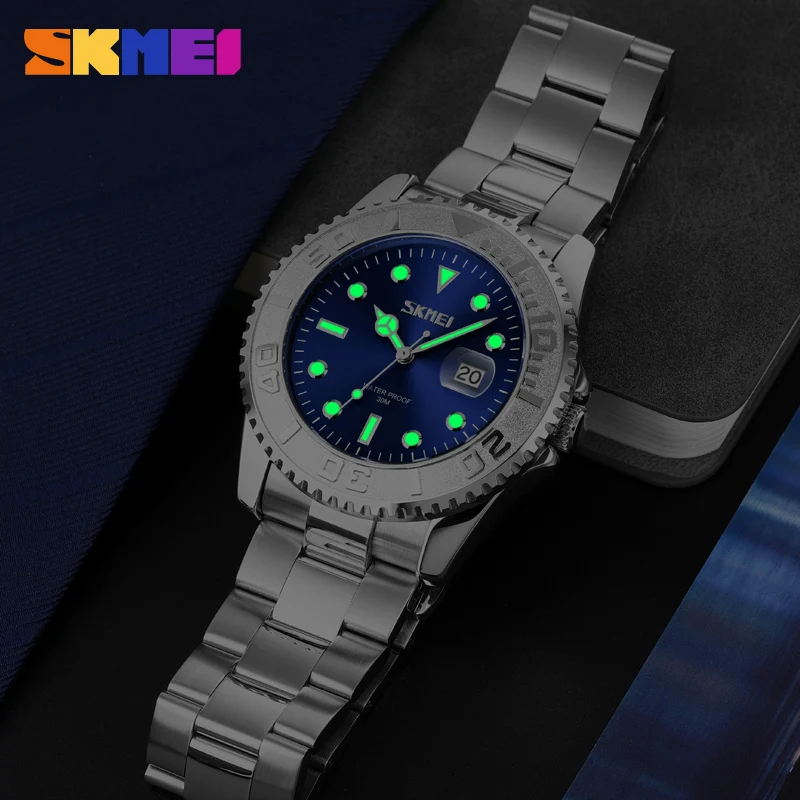 Luxury Stainless Steel Quartz Watch Top Brand SKMEI Men\'s Watches Calendar Simple Wristwatch Business Dress Clock Original Hour