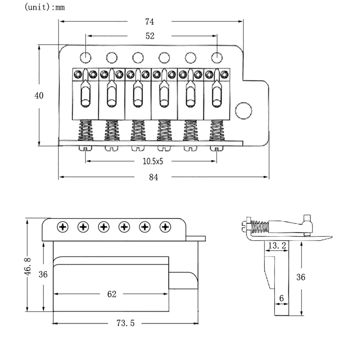 Puente de trémolo de guitarra eléctrica de 6 cuerdas, montaje de puente de una sola vibración, System YEM Sq St