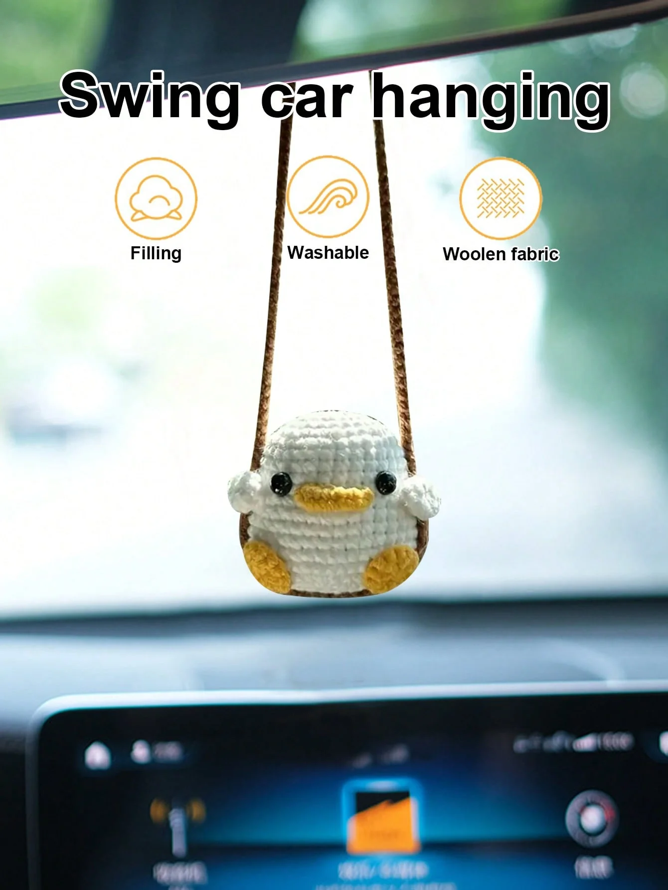 귀여운 수제 크로셰 동물 자동차 펜던트 – 자동차 백미러 장식 펜던트, 귀여운 오리 새끼 그네 디자인 및 개구리 디자인, 부드러운 소재