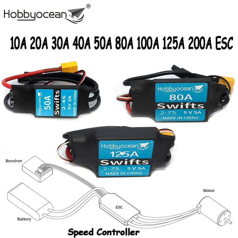 Kontroler prędkości Hobbyocean 10A 20A 30A 40A 50A 80A 100A 125A 200A ESC z UBEC dla Ho ​ Helikopter samolotów RC bbywing Skywalker