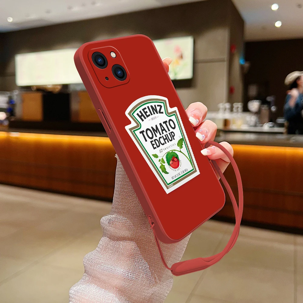 Fashion H-Heinz Tomatos Ketchup mustard Phone Case For iPhone 15 14 13 12 11 Pro Max X XR 8 Plus Silicone Cases with Hand Strap