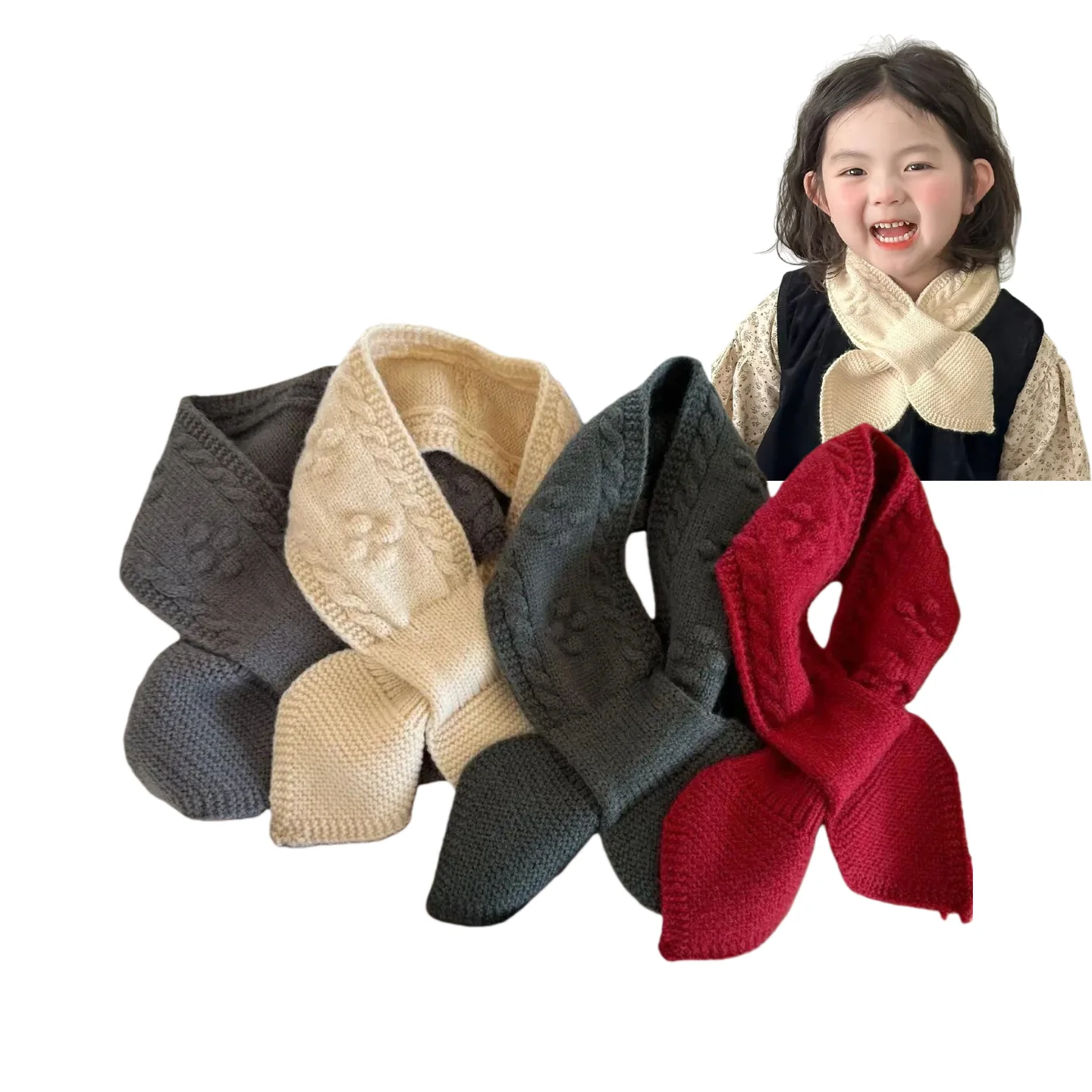 Детский шарф в корейском стиле, простой однотонный теплый шарф для шеи, теплая мягкая вязка для малышей, уличная легкая подходящая верхняя одежда
