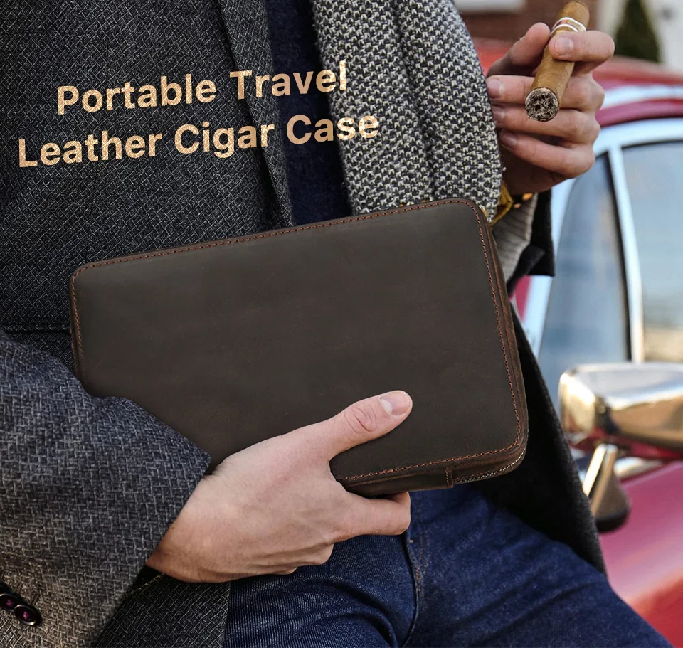 Contact's Family Echtes Leder Zigarre Reiseetui Halter Männer mit Feuerzeugschneider Tasche Humidor Box Zigarre Zubehör Geschenkset – Detail 1