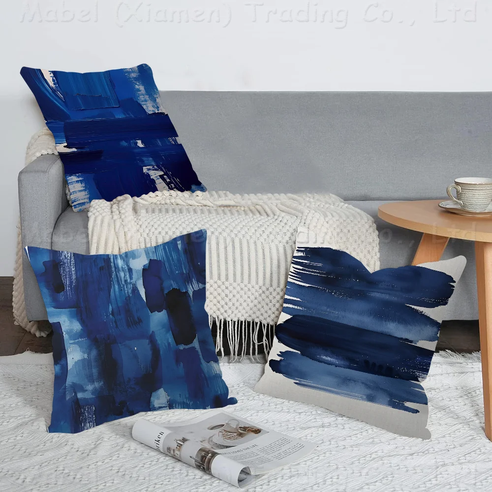 

Blue Brush Strokes Abstract Pillowcase Toon Gift Cushion Cover Bedroom Home Sofa Chair Seat Decor Pillow Case