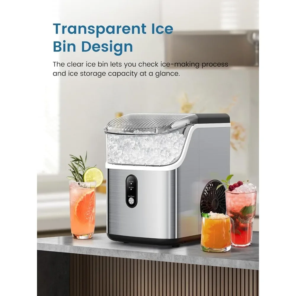 Nugget Ice Makers Countertop, Portable, 34Lbs/Day, Self-Cleaning, One-Button Operation Ice Machine for Home Kitchen Party