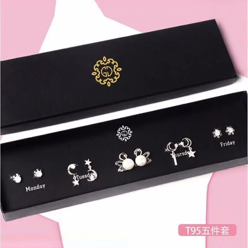 

S925 Sterling Silver Earrings Set Gift Box Hypoallergenic Stud Earrings for Women Elegant Birthday Valentine Present Girlfriend