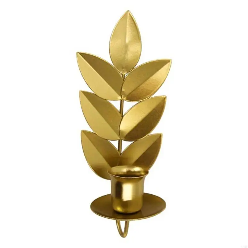 92MF European Metal Candle Wall Sconce Retro Wheat Leaf Shape Candle Holder Hanging Candlestick for Parties Event Decors