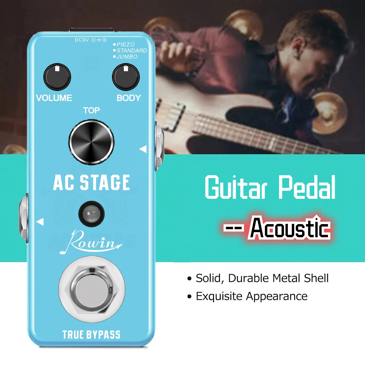 Rowin AC Stage Acoustic Guitar Effect Pedal Acoustic Simulator Effector Mini Pedal Jumbo Folk Guitar Parts Pure Sky Blue