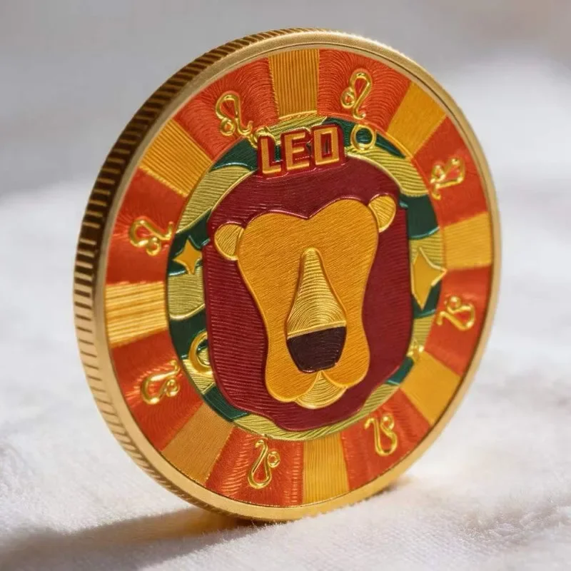 12 Zodiac Signs New Colorful Commemorative Coin Gold Plated Die Cast Metal Medal Badge Collectible Souvenir Gift Box Set