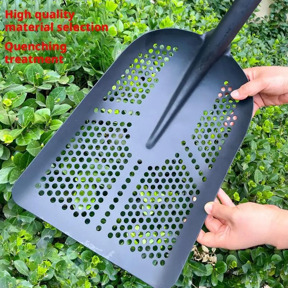 Pelle de jardin robuste avec trou pour le jardinage, filtre creux pour tamisage du sol, maïs, sable, charbon, passoire minière