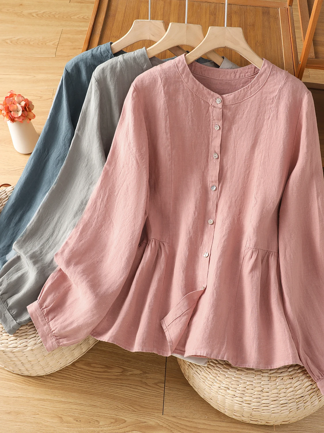 

Повседневный хлопковый льняной круглый Ne Long Sve на одной пуговице, однотонный драпированный женский открытый кардиган больших размеров, осень