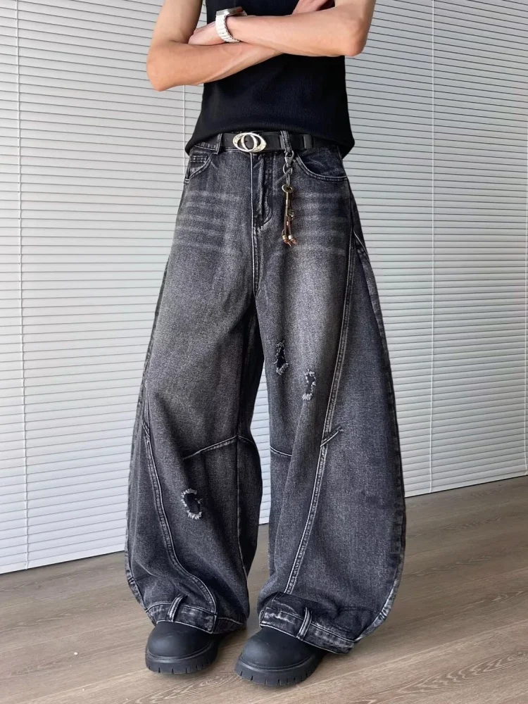 2025 Cyber Y2K Streetwear Washed Black Baggy Ripped Jeans Pants For Men Clothing Wide Leg Hip Hop Long Trousers Pantalon Homme