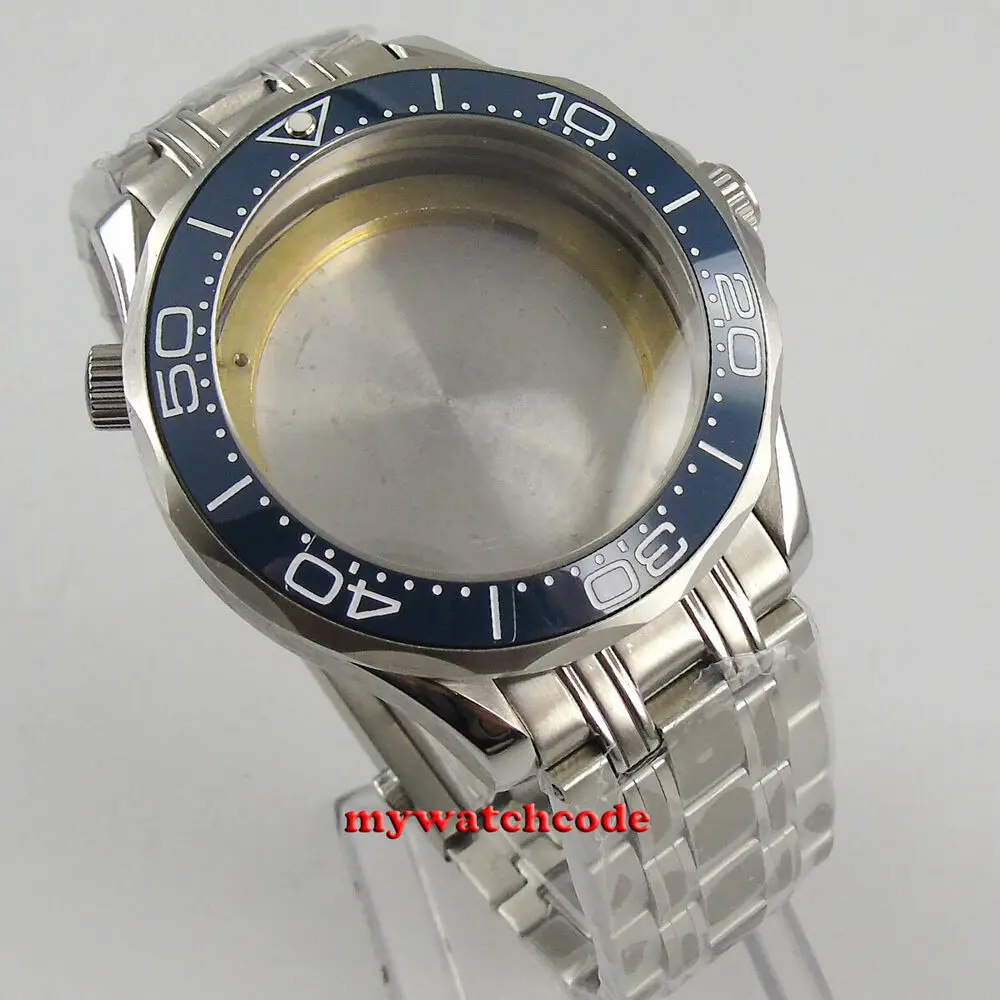 41mm Blue Ceramic Bezel Sapphire Glass Watch Case Bracelet Fit ETA 2824 2836 MOD NH35 NH36 miyota 8215 821A 3804 movement