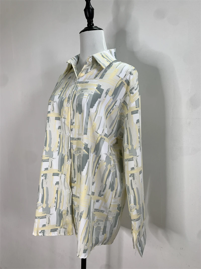 Y2K Tie tinte dibujo camisa de mujer 2025 Primavera Verano blusas sueltas de manga larga Casual Tops femeninos elegante Oficina señoras ropa de trabajo