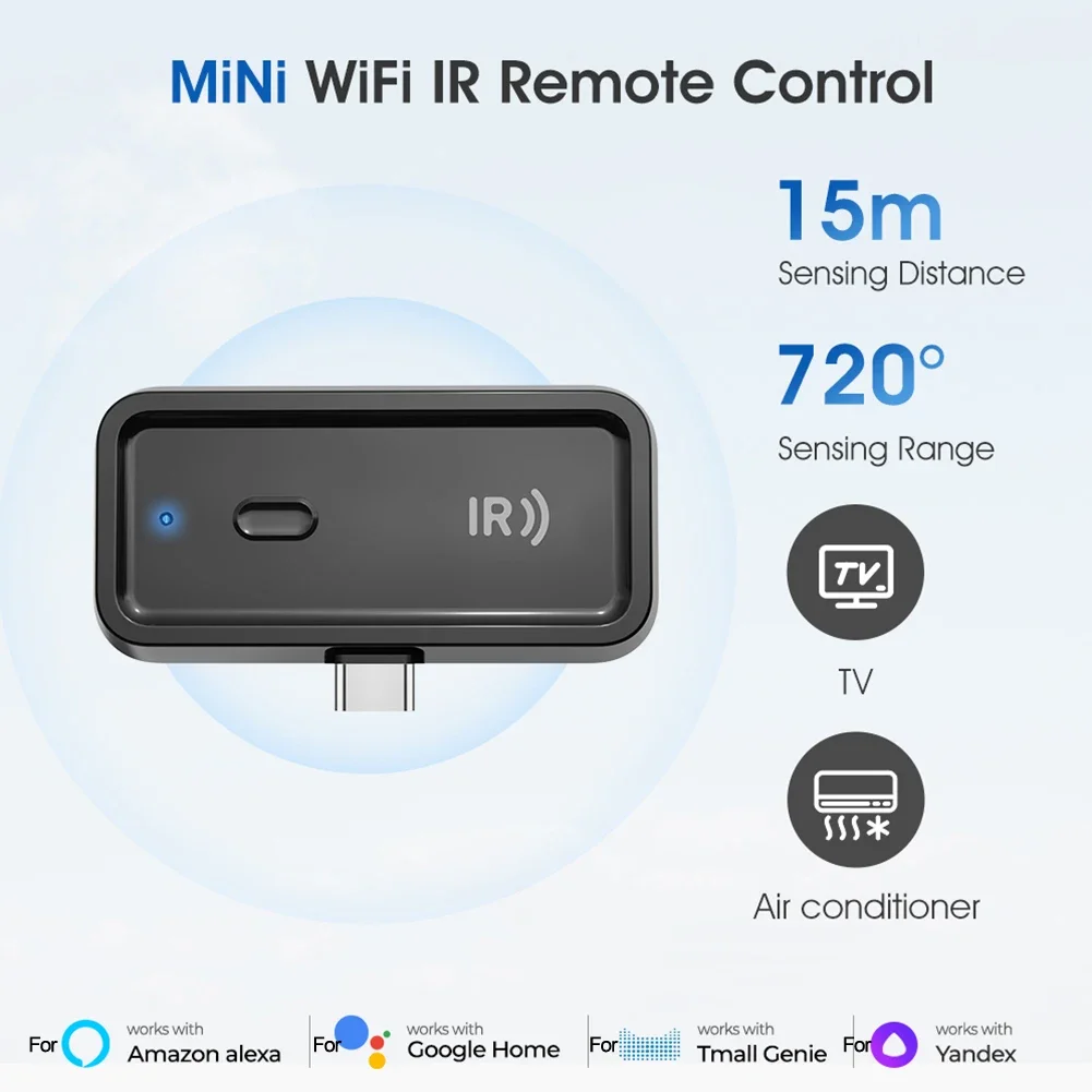 

Для Tuya Smart WiFi ИК инфракрасный пульт дистанционного управления ​ Умный универсальный инфракрасный пульт дистанционного управления Type-C для ТВ-кондиционера, умного дома