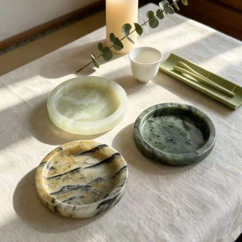 Natural Marble Round Small Tray for Soap Ring Dish Essential Oil Aroma Diffuser Organizer Bathroom Vanity Home