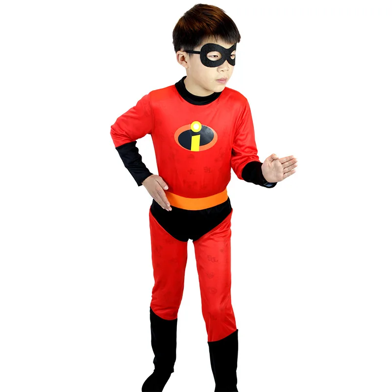 어린이 할로윈 애니메이션 의상 소녀 Mr Incredible 2 코스프레 코스튬 보이 슈퍼 히어로 팬시 원피스 업 어린이 빨간 점프수트 마스크 포함