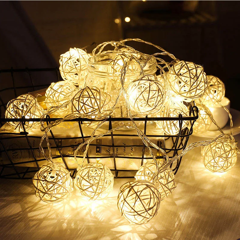 DC5V USB Rattan ball LED String battery box Color lights Room courtyard atmosphere layout Christmas holiday decoration