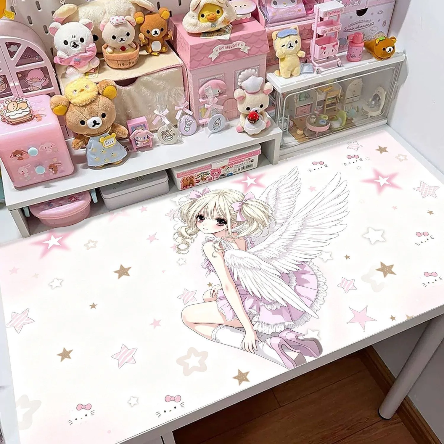 Angel Girl Leather Extra Large Laptop Desk Pad, Cute Anime Style Girl.