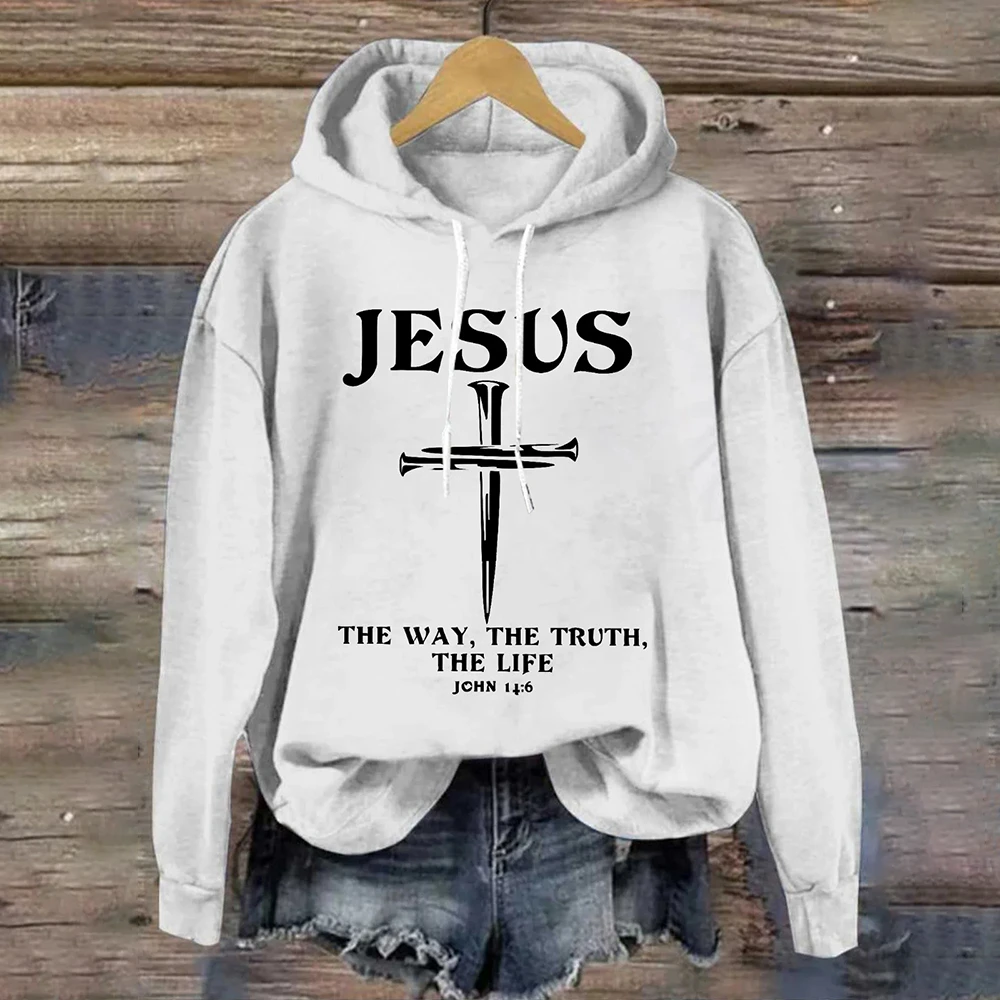 

Jesus Crucifix Vintage Women's Hoodie 2024 Fall/Winter New Women's sweatshirts Designer Y2K Clothes Casual Tops Loose Hoodies