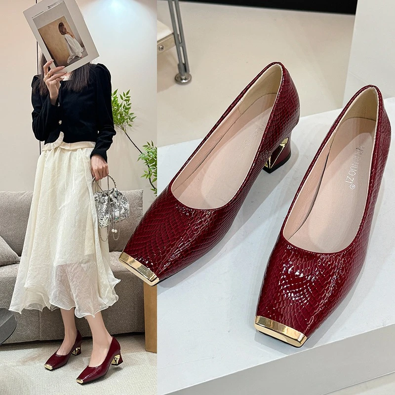 Spring/Autumn Fashion Women square Toe metal protection High Heels strange Medium Heel Shoes Commute Style Office Work Pumps