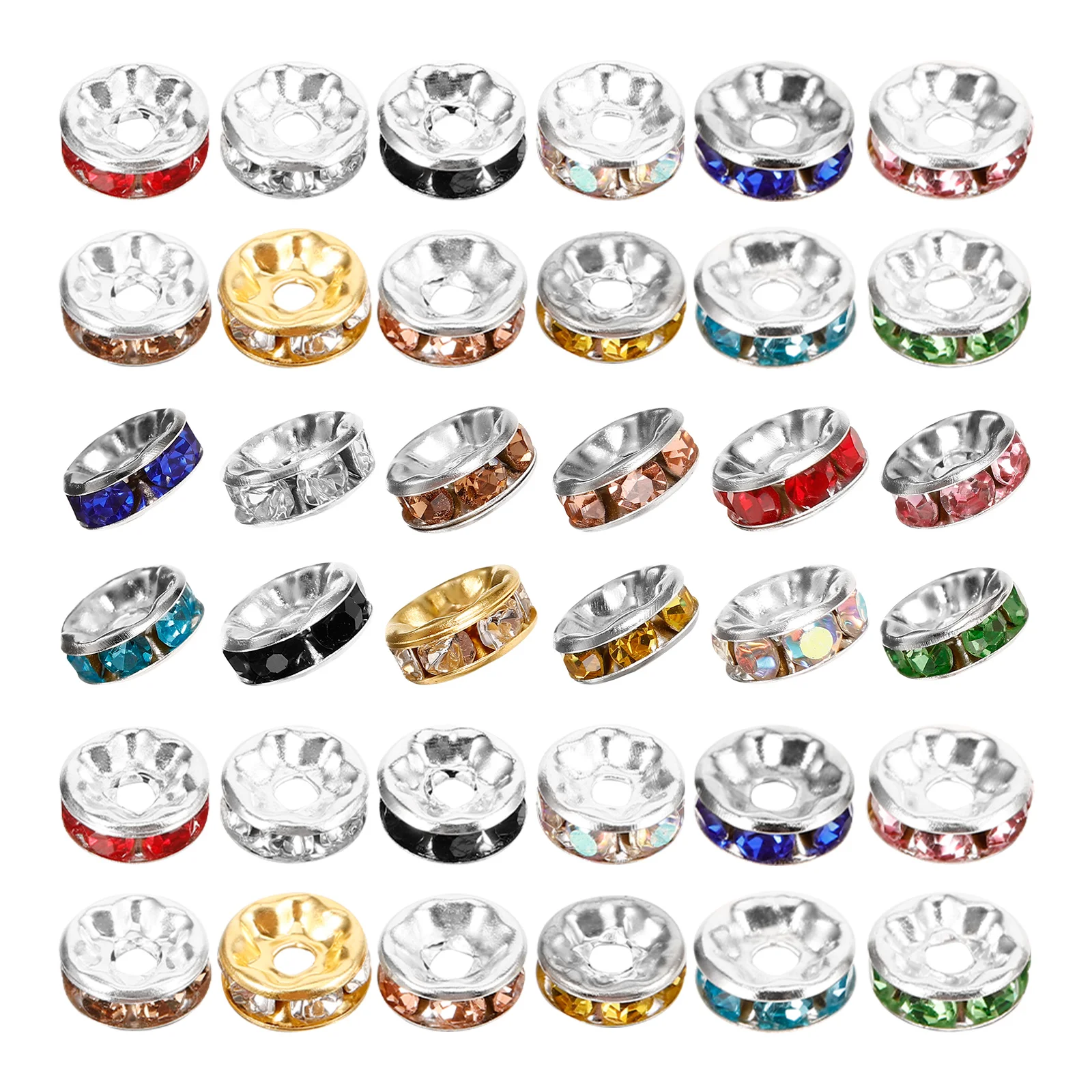 

600 Pcs 8mm Multi Color Rhinestone Spacer Beads for Jewelry Making Bracelets Crafts Metal Loose Rondelle Pad Beads