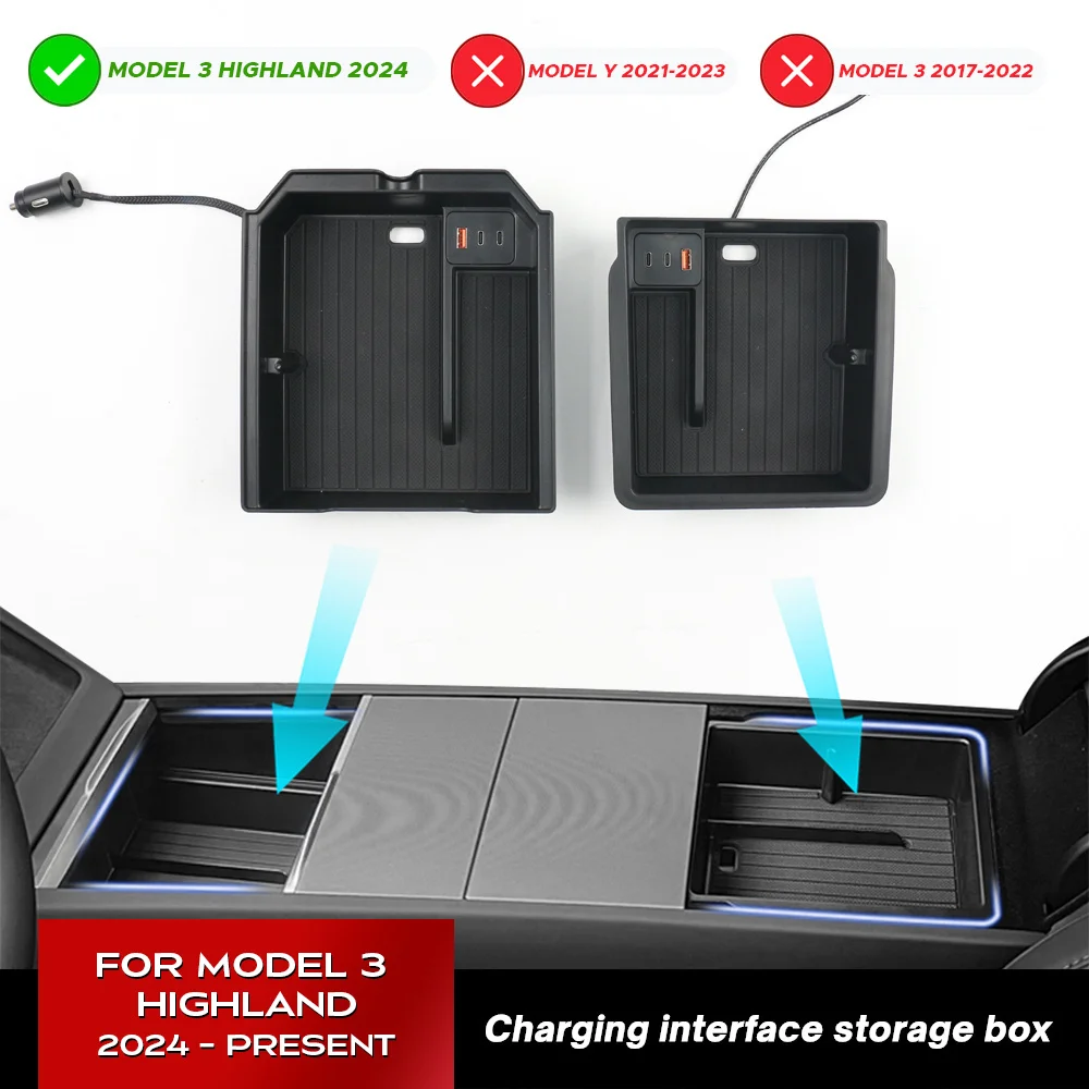 for Tesla Model 3 Highland 2024 Console Armrest Storage Organizer Interior Storage Box Accessorie USB Type-C Expansion dock