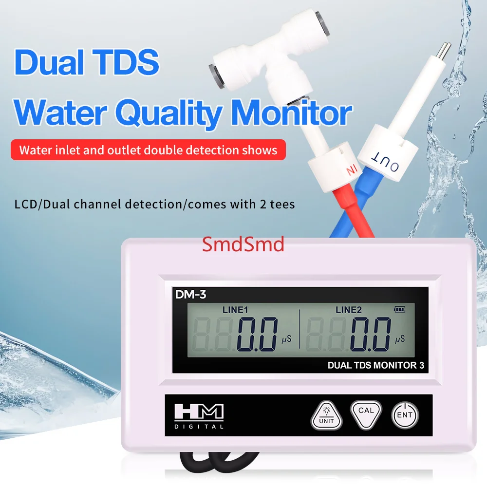 EC Water Meter Dual Probe Online TDS EC Detector Input/Output Digital Water Quality Monitor for Tap Water Fish Tank 5000ppm