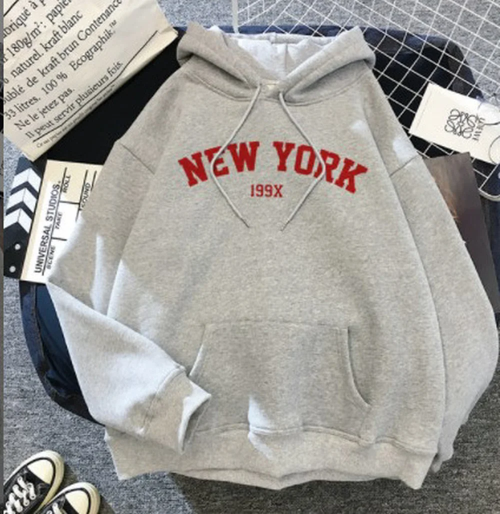 Oversized Hoodies Women's Sweatshirts NEW YORK Printing Hooded Female Lady Thicken Warm Hoodies Lady Autumn Pullovers Tops y2k